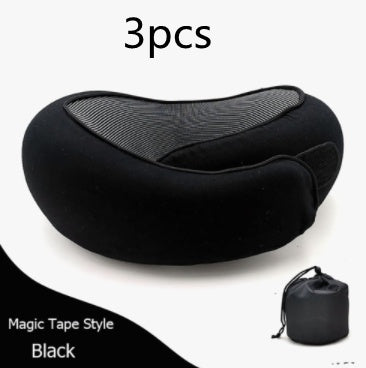 Travel Neck Pillow Non-Deformed Airplane Pillow Travel Neck Cushion Durable U-Shaped Travel Memory Cotton Nap Neck Pillow Deep black Velcro3pcs Infinite Avenue