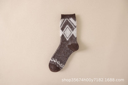 Autumn & Winter Mid-Calf Thick Knit Women's Socks 5 Deep Coffee Infinite Avenue