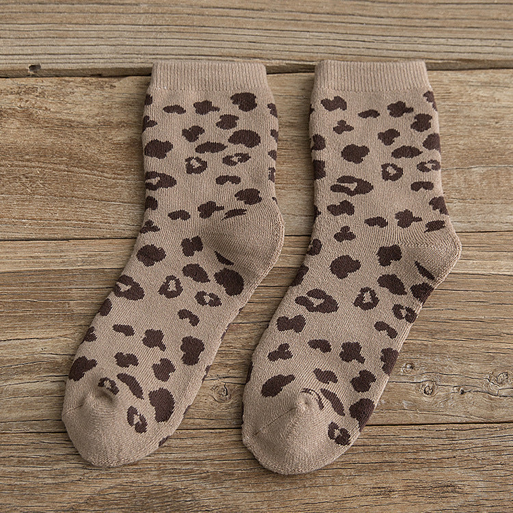 Women's Leopard Print Cotton Mid-Calf Socks Light Brown Free Size Infinite Avenue