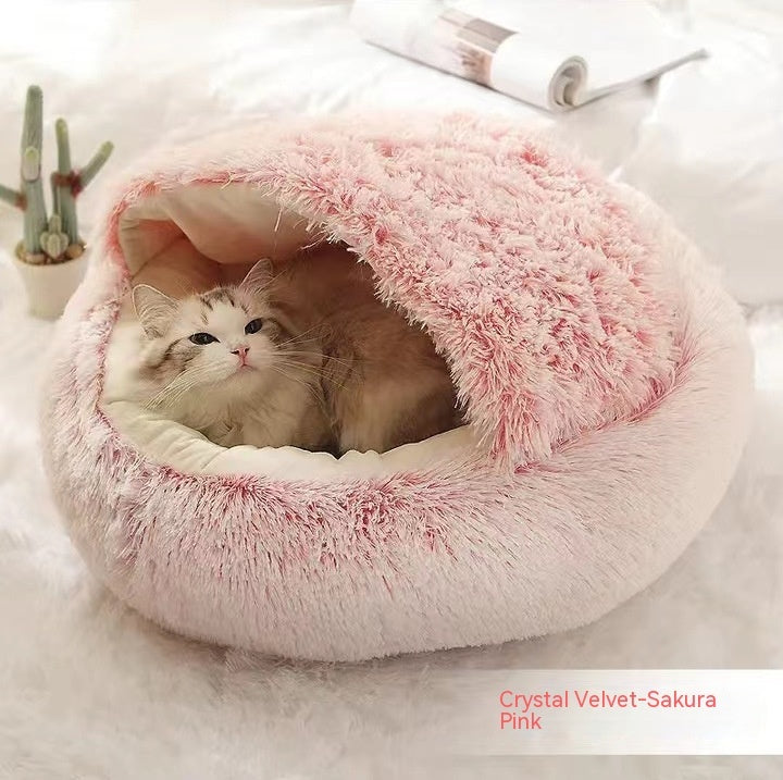 2 In 1 Dog And Cat Bed Pet Winter Bed Round Plush Warm Bed House Soft Long Plush Pets Bed Pet Products Pink short plush80cm Infinite Avenue