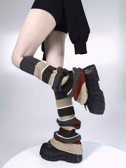 Thick Knit Striped Contrast Socks Infinite Avenue