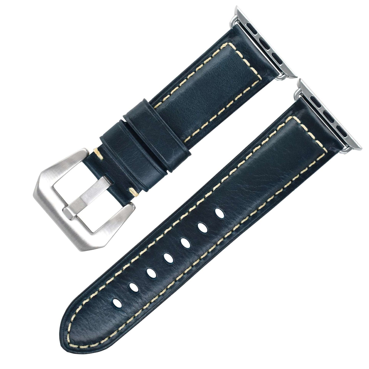 Vintage Oil Wax Genuine Cowhide Watch Band Blue Steel Big Buckle 012S Infinite Avenue