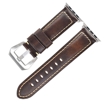 Vintage Oil Wax Genuine Cowhide Watch Band Coffee steel buckle 012S Infinite Avenue