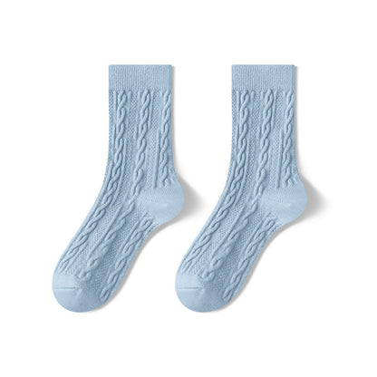 Autumn Winter Thickened Mid-Calf Cotton Socks for Women Blue Free Size 36 to 39 Infinite Avenue