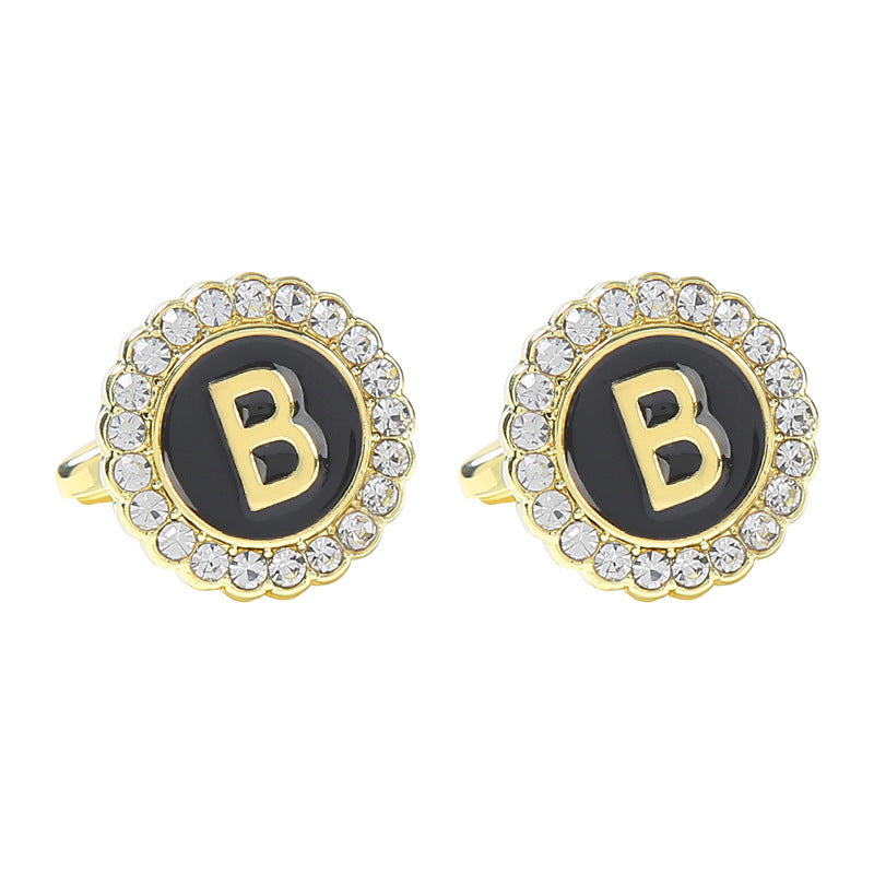 Round Diamond French Cufflinks Men's 26 Letters B Alloy Infinite Avenue