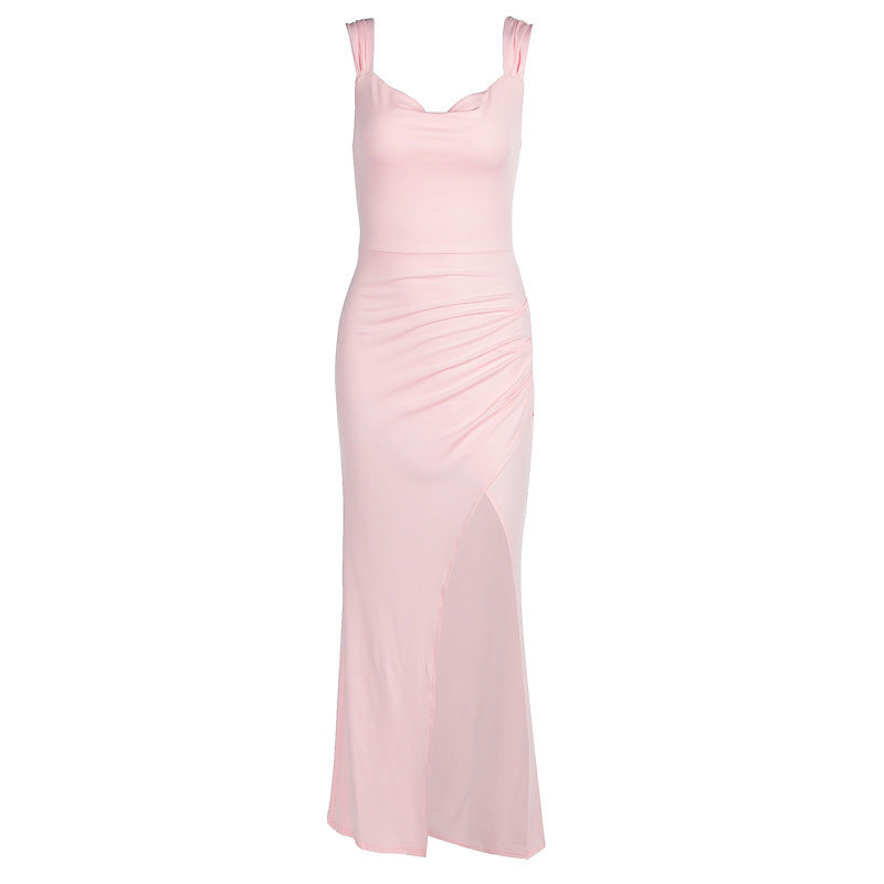 Slim Sleeveless Slit Dress With Back Tie Design Fashion Temperament Dresses For Women Clothing Pink Infinite Avenue