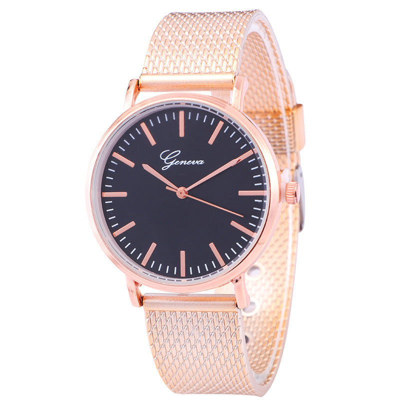 Geneva Watch Dial Plate Mesh Belt Female Minimalist Thin Rose Gold Black Infinite Avenue