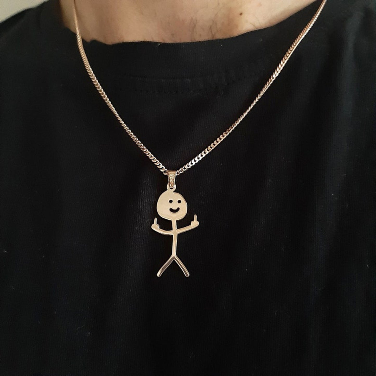 Skyrim Hip Hop Doodle Necklace For Men Women Stainless Steel Long Neck Chain Fashion Middle Finger Stickman Jewelry New Infinite Avenue