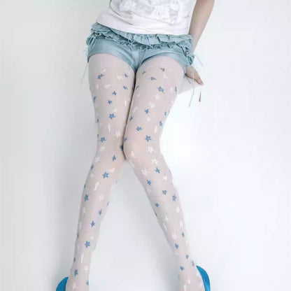 White & Blue Star Romper Stockings Infinite Avenue