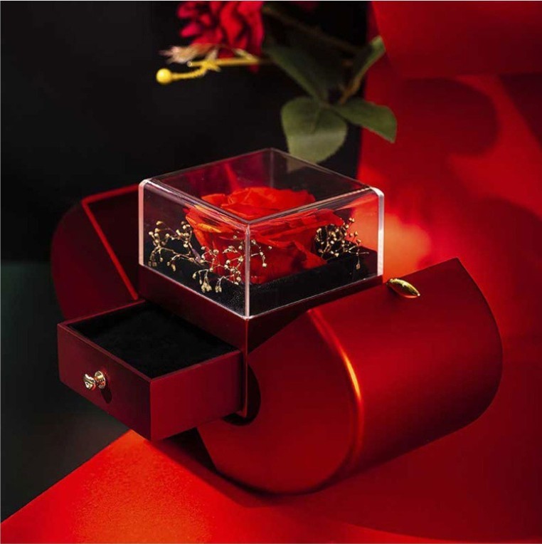 Fashion Jewelry Box Red Apple Christmas Gift Necklace Eternal Rose For Girl Mother's Day Valentine's Day Gifts With Artificial Flower Rose Flower Jewelry Box Infinite Avenue