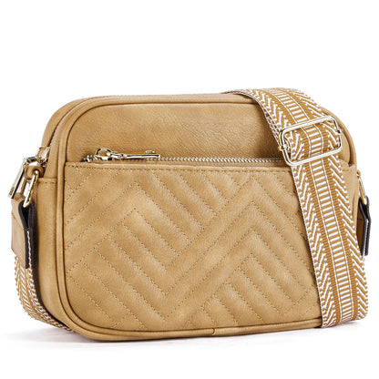 Cow Color Matching Multifunctional Zipper Crossbody Bag Quilted Camel Brown Infinite Avenue