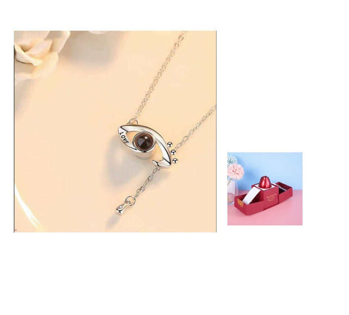 Hot Valentine's Day Gifts Metal Rose Jewelry Gift Box Necklace For Wedding Girlfriend Necklace Gifts Silver set E Infinite Avenue