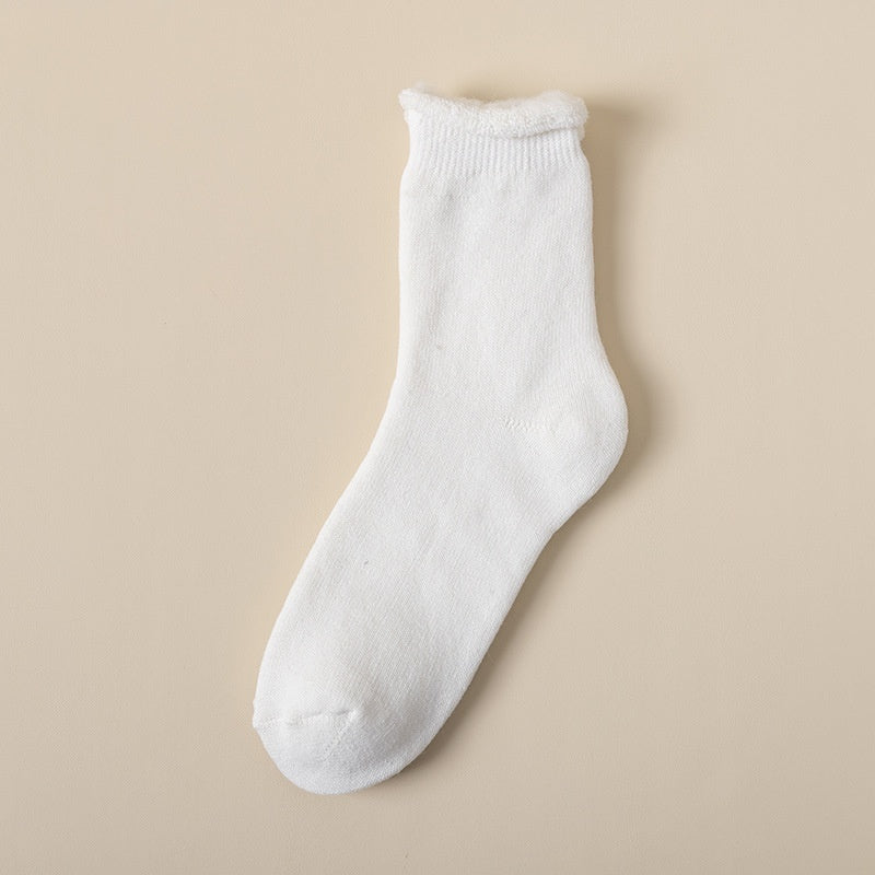 Women's Fleece-Lined Mid-Calf Warm Cashmere Socks White Free Size Infinite Avenue