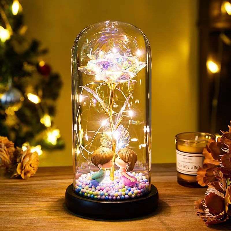 Eternal Rose LED Light Foil Flower In Glass Cover Night Lights Valentines Day Gifts Lamp Decor For For Home Bedroom Wedding Gift Valentine's Day Gifts Color Gold White 22x11cm Infinite Avenue