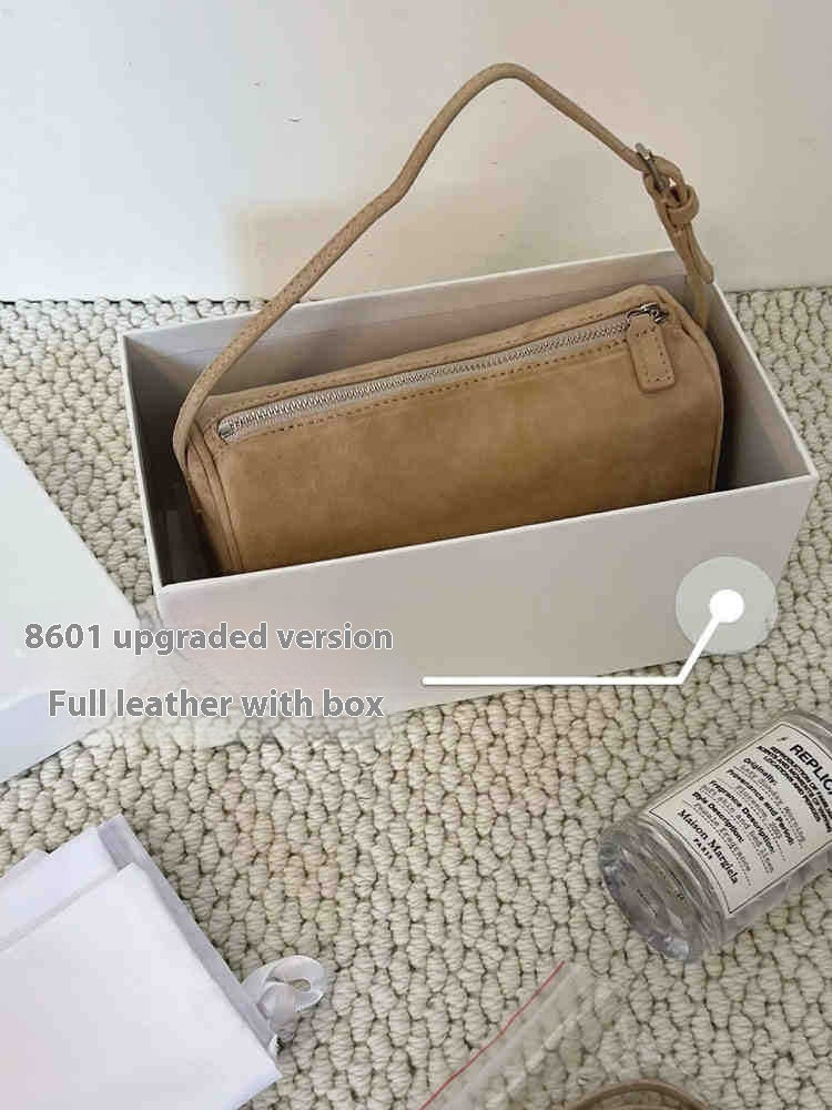 Retro 90s Suede Pencil Holder Bag Autumn And Winter High Sense Matte Leather Apricot 20x9x12 Infinite Avenue