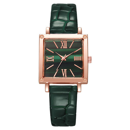 Square Watch Affordable Luxury Fashion Bamboo Pattern Green Infinite Avenue