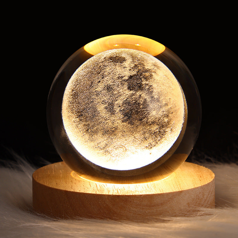 Luminous Starry Sky Crystal Ball – Moon Night Light & Gift Solid Wood Lamp Holder Moon 6CM Infinite Avenue