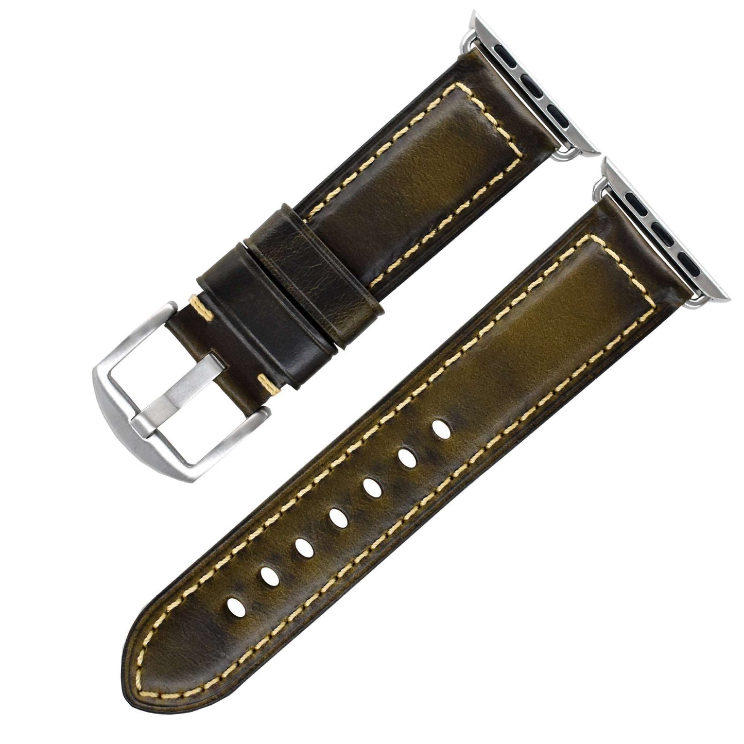 Vintage Oil Wax Genuine Cowhide Watch Band Green Steel Small Buckle K009S Infinite Avenue