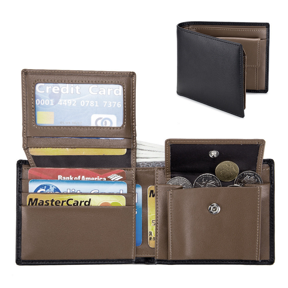 Men's Short Wallet Genuine Leather Trifold Wallet Coffee Infinite Avenue