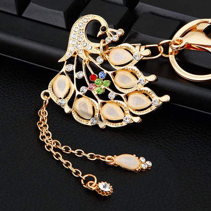 Diamond Crystal Swan Car Key Ring A05 Tassel Peacock White Single OPP Bag Packaging Infinite Avenue