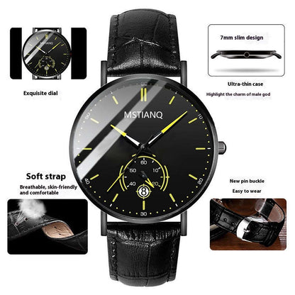 Trade Watch Stylish Black Technology Belt Refined Steel Korean Casual Calendar Black Belt Yellow Plate Infinite Avenue