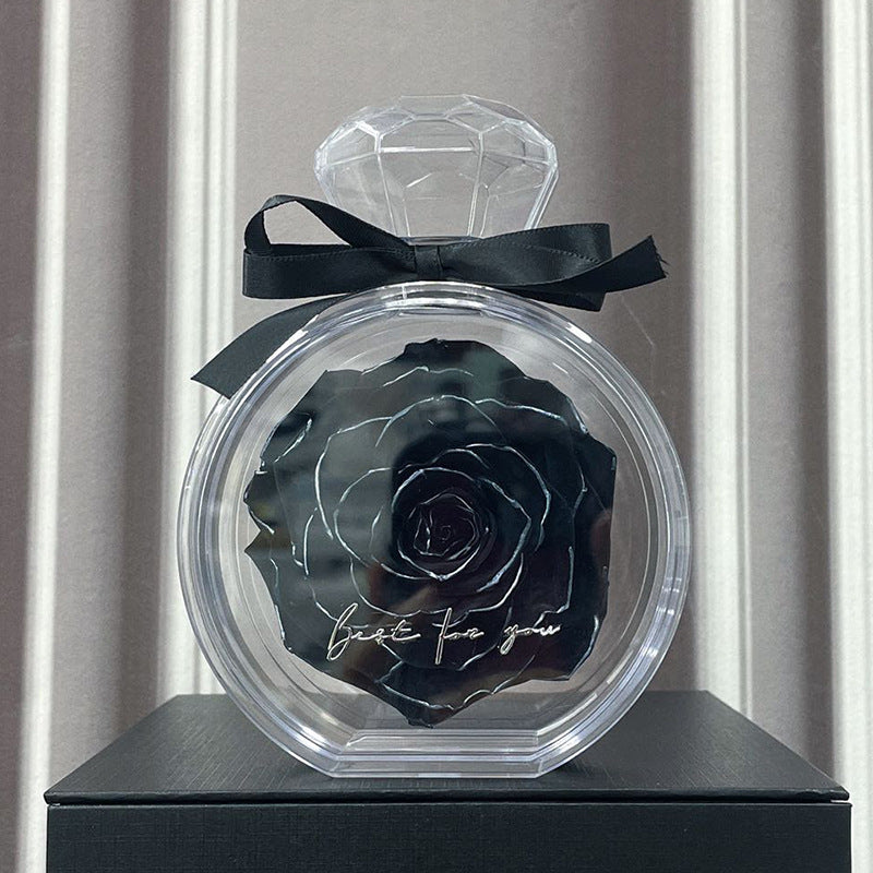 Natural Eternal Flower Ornaments Transparent Cover Dried Rose Gift Box For Christmas New Year Valentine's Day Home Decor Black Infinite Avenue