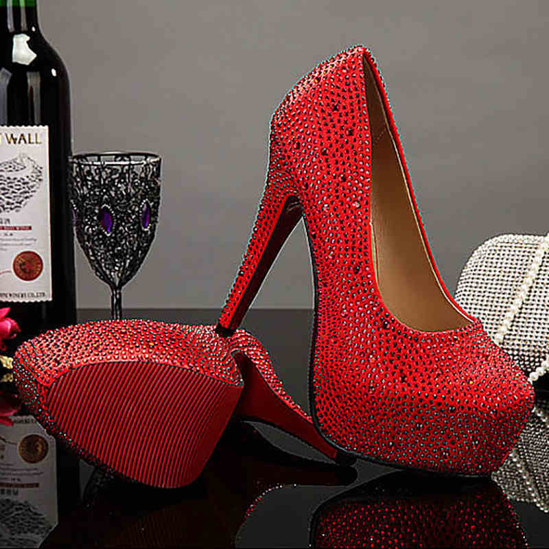 Plus Size Crystal 14cm Super High Heels Red 14cm Infinite Avenue