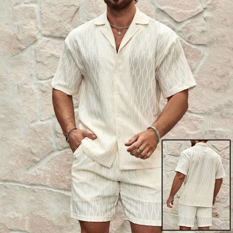 Men Tracksuits Summer Fashion Solid Loose Casual Two Pieces Lapel Button Shirt Shorts Beach Holiday All-match Outfits Male Infinite Avenue