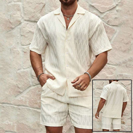 Men Tracksuits Summer Fashion Solid Loose Casual Two Pieces Lapel Button Shirt Shorts Beach Holiday All-match Outfits Male Infinite Avenue