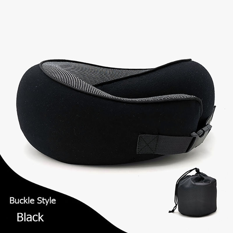 Travel Neck Pillow Non-Deformed Airplane Pillow Travel Neck Cushion Durable U-Shaped Travel Memory Cotton Nap Neck Pillow Deep black card buckle Infinite Avenue