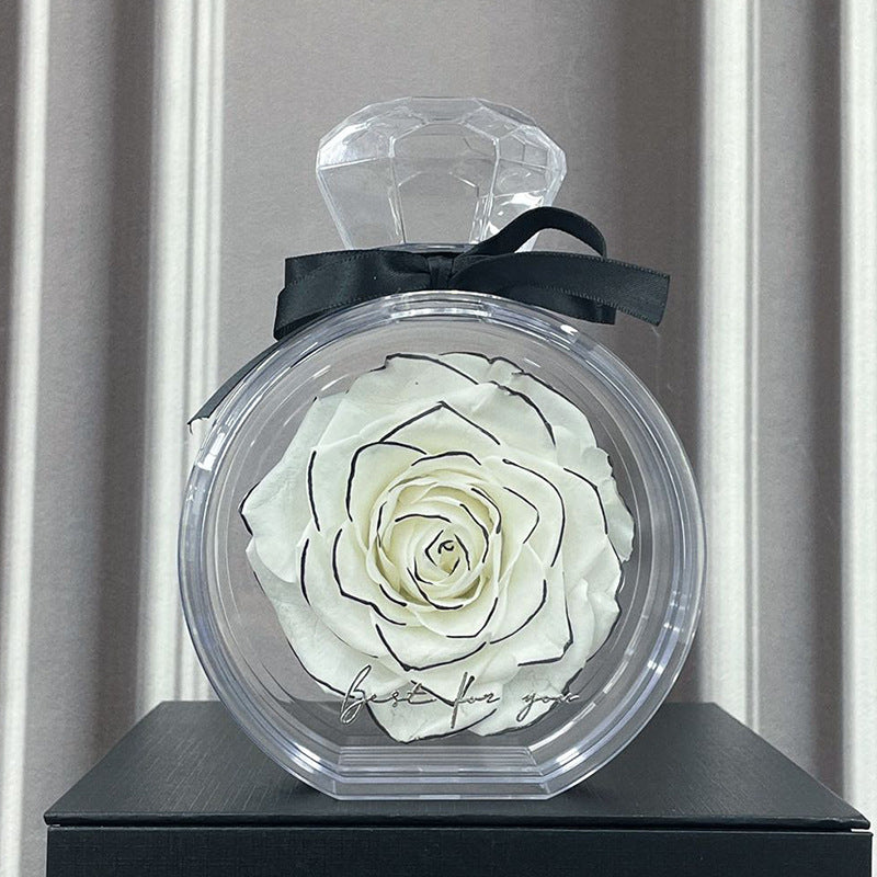 Natural Eternal Flower Ornaments Transparent Cover Dried Rose Gift Box For Christmas New Year Valentine's Day Home Decor White Infinite Avenue