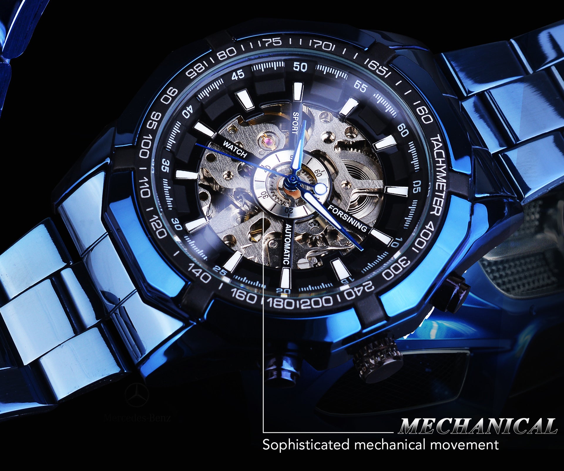 Casual Hollow Blue Plating Automatic Mechanical Watch Infinite Avenue