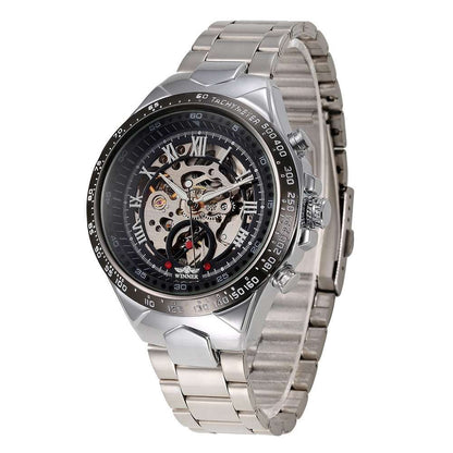 Men's Personality All-steel Hollow Automatic Mechanical Watch Black Silver Movement Infinite Avenue