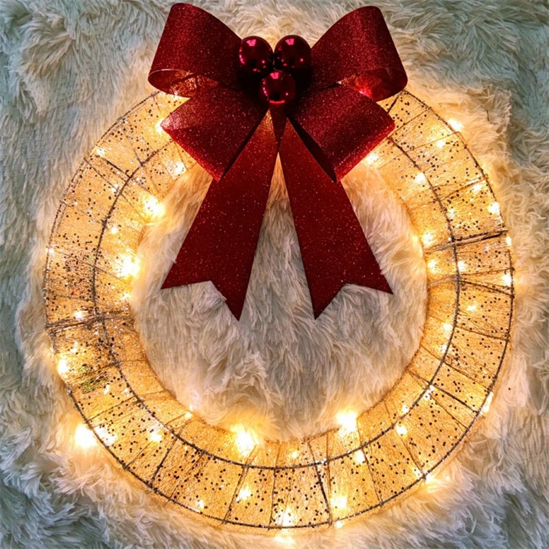 50CM LED Christmas Garland – Luminous Metal Wreath with Bowknot Infinite Avenue