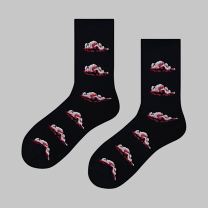 Creative Printed Mid-Length Casual Socks – Breathable Black Color Cloud Free Size 39 to 44 Infinite Avenue