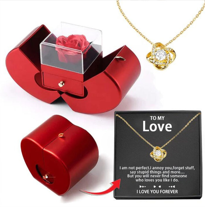 Fashion Jewelry Box Red Apple Christmas Gift Necklace Eternal Rose For Girl Mother's Day Valentine's Day Gifts With Artificial Flower Rose Flower Jewelry Box LOVER necklace gold card box English Infinite Avenue