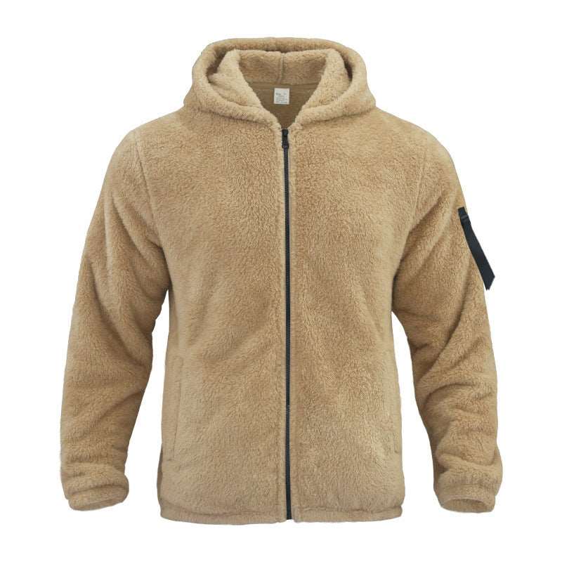 Plush Hooded Jacket Men's Autumn And Winter Fleece Double-sided Wear Warm Coat With Zipper Loose Casual Jacket Outdoor Clothing Infinite Avenue