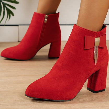 New Festive Chunky Heel Side Zipper Boots Red Infinite Avenue