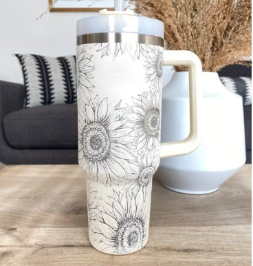 40oz Insulated Tumbler – Stainless Steel with Handle & Straw Sunflower 1200ML Infinite Avenue