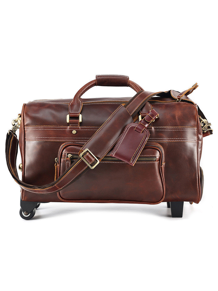 Leather Retro Portable Travel Bag For Men Oily Leather Red Brown Infinite Avenue