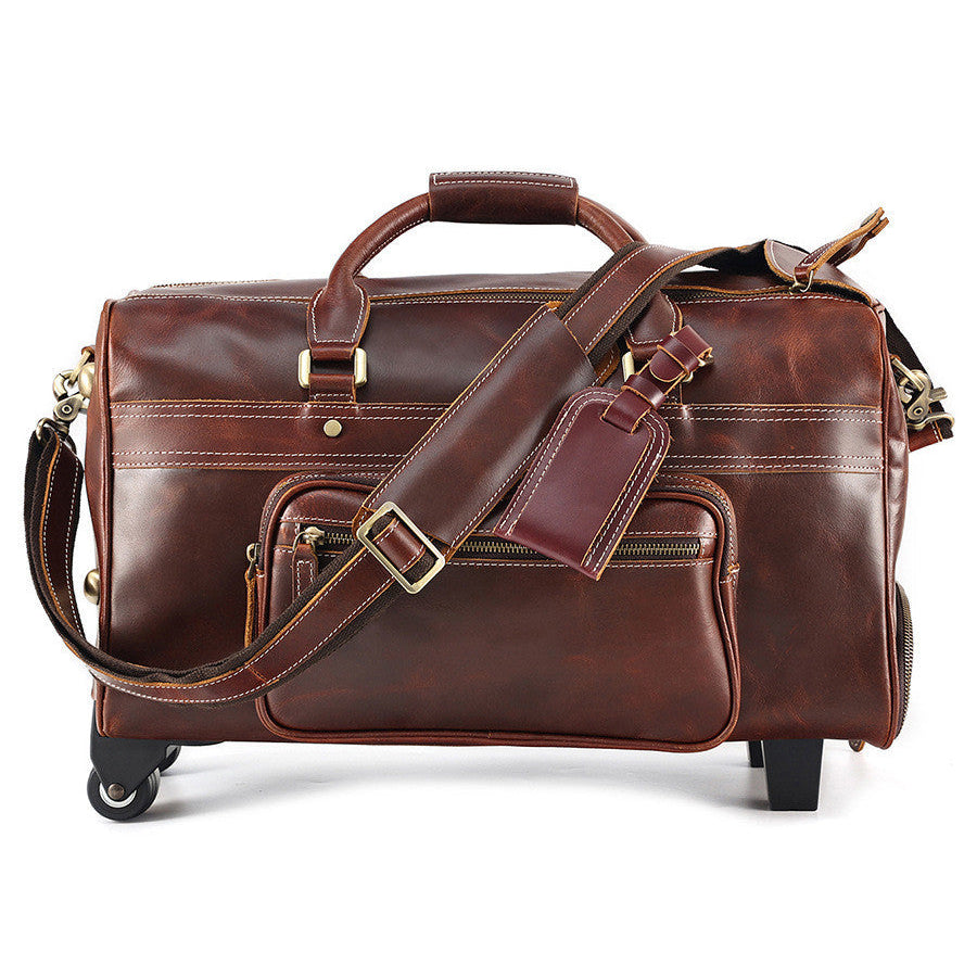 Men's Retro Leather Travel Bag – Portable & Stylish Oily Leather Red Brown Infinite Avenue