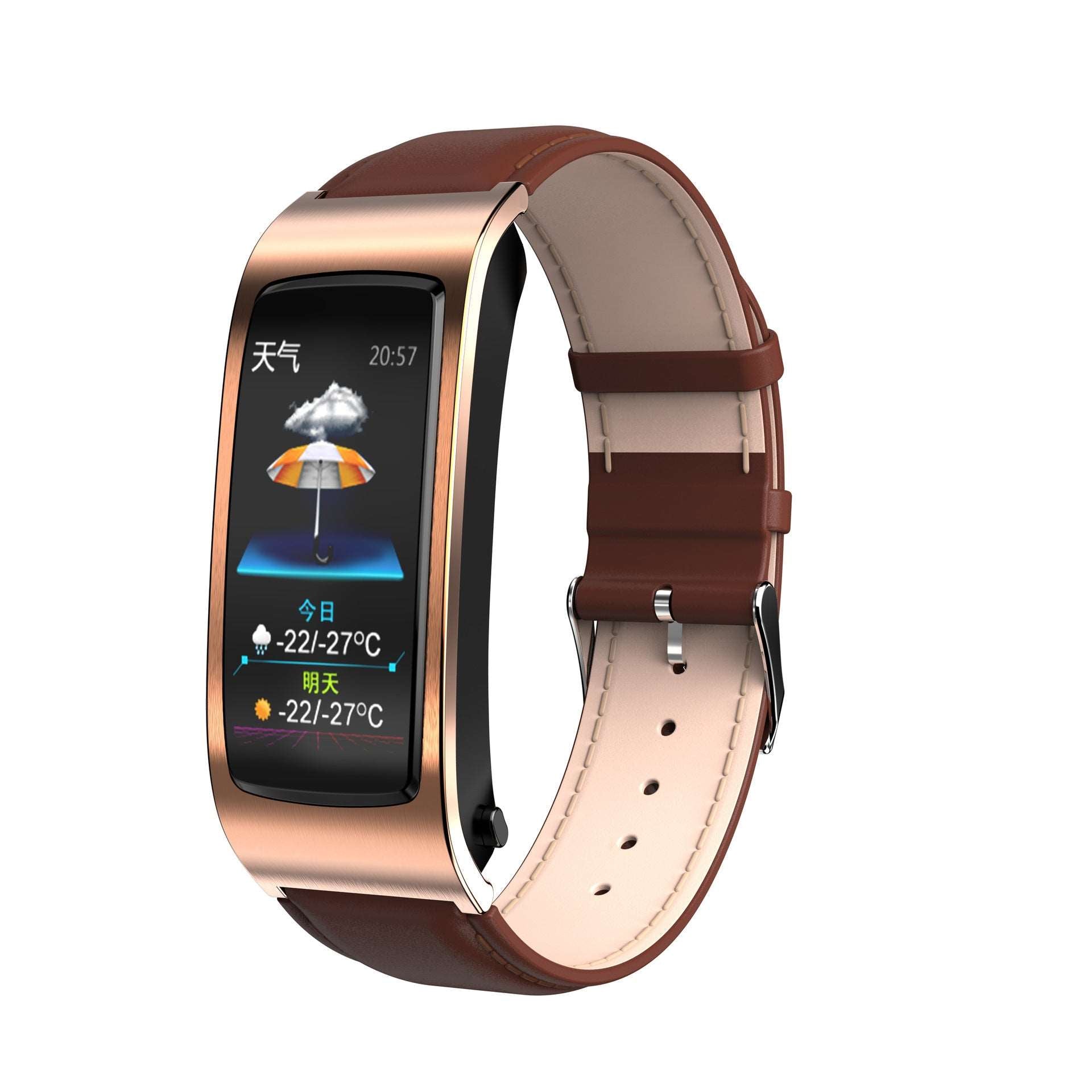 114 Screen Information Synchronization Call Prompt K11 Call Smart Bracelet Silver Frame Brown Leather Infinite Avenue