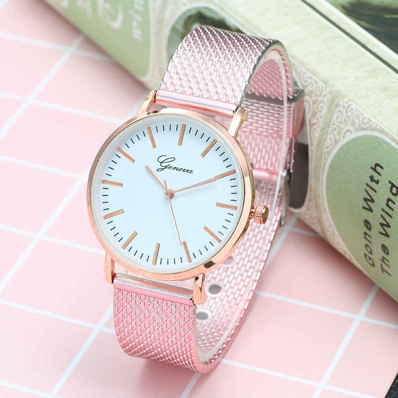 Geneva Watch Dial Plate Mesh Belt Female Minimalist Thin Pink Infinite Avenue