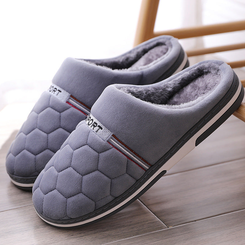 Men's Cotton Slippers Plus-sized Home Warm Platform Plus Gray Horizontal Bar Infinite Avenue