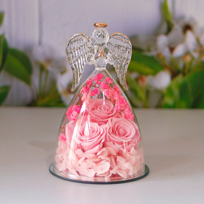 Eternal Flower Gift Box Angel Glass Cover Dried Rose Gift Box For Christmas New Year Valentine's Day Home Decor Beauty angel pink Infinite Avenue