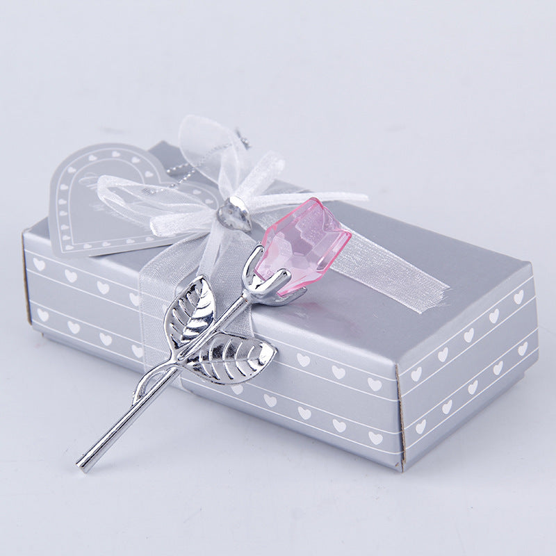 Mother's Day Creative Gift Crystal Rose Crafts Ornaments Silver Rod Pink Infinite Avenue