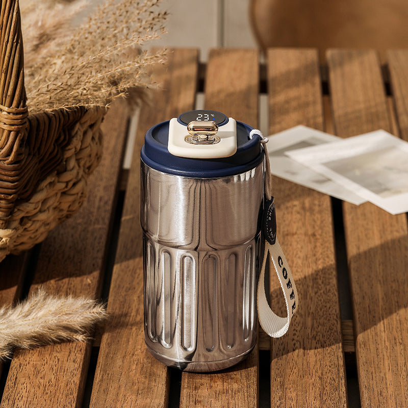 Smart Digital Thermal Bottle – 450ml Stainless Steel Insulated Mug Antique Silver Blue 450ml Infinite Avenue