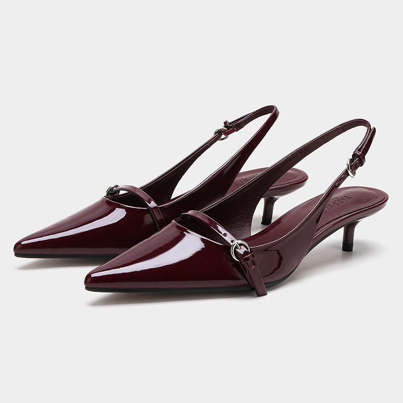 Wine Red Retro Style Pointed Toe Slingback Strap Mules Shoes Wine Red Infinite Avenue