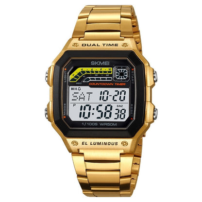 Men's Electronic Watch Luminous Waterproof Multifunctional Golden Steel Strip Infinite Avenue