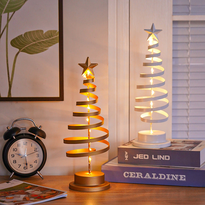 LED Spiral Christmas Tree Table Lamp – Wrought Iron Xmas Decor Infinite Avenue